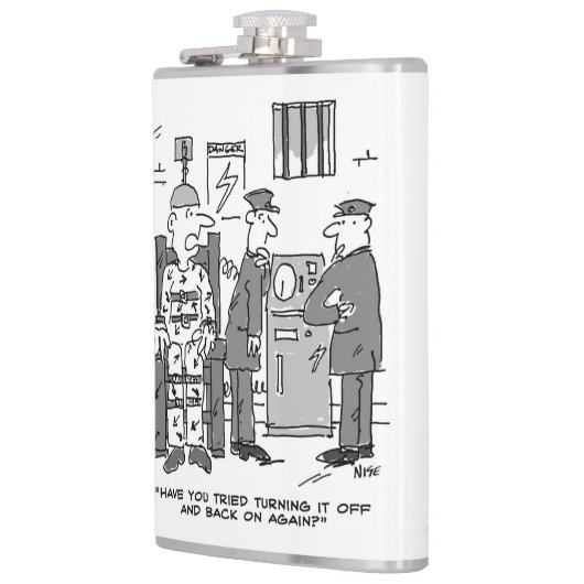 Cartoon van de defecte elektrische stoel - Funny Heupfles (Links)