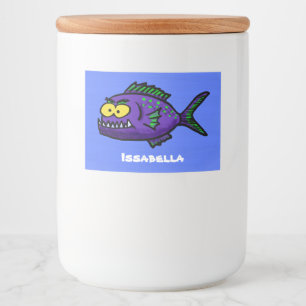 Cartoon van de Piranha-vis Voedselcontainer Etiket