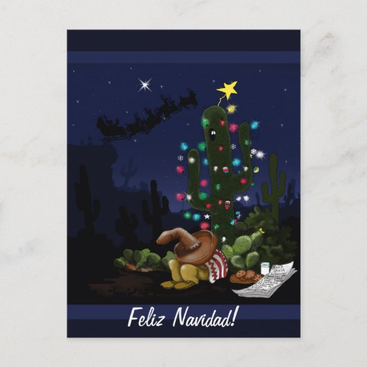 Cartoon van de Zuidwest-kerstcactus Feestdagenkaart (Voorkant)
