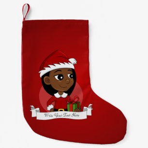 Cartoon van een Afrikaans Amerikaans kerstmeisje Kleine Kerstsok
