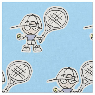 Cartoon van een blauwe jongen tennisspeler voor ki stof
