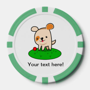 Cartoon van een kotterende puppy poker chips