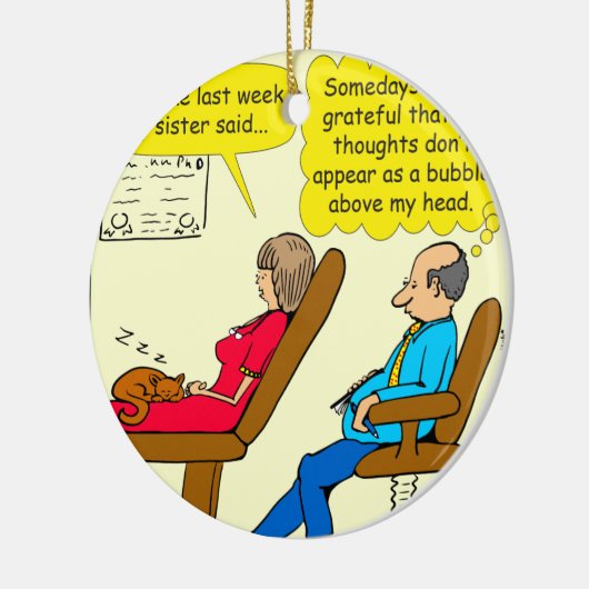 cartoon van een particuliere gedachtenbellentherap keramisch ornament (Links)