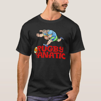 Cartoon van een Rugby speler op een zwart shirt. T-shirt