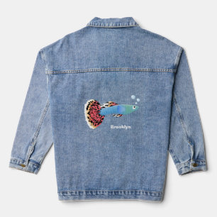 Cartoon van fancy guppy tropische vissoorten denim jacket