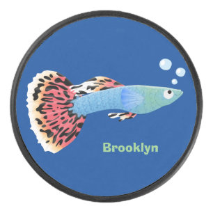 Cartoon van fancy guppy tropische vissoorten hockey puck