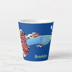 Cartoon van fancy guppy tropische vissoorten latte mok