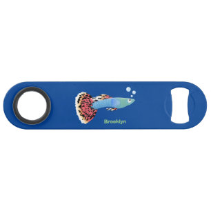 Cartoon van fancy guppy tropische vissoorten speed flessenopener