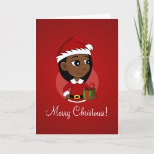 Cartoon van het Afrikaanse Amerikaanse kerstmeisje Feestdagen Kaart