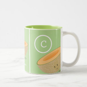Cartoon van kantaloupe Monogram meloen Tweekleurige Koffiemok