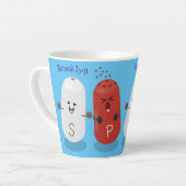 Cartoon van kawaï-luiers en paprika's latte mok (Linkerhoek)