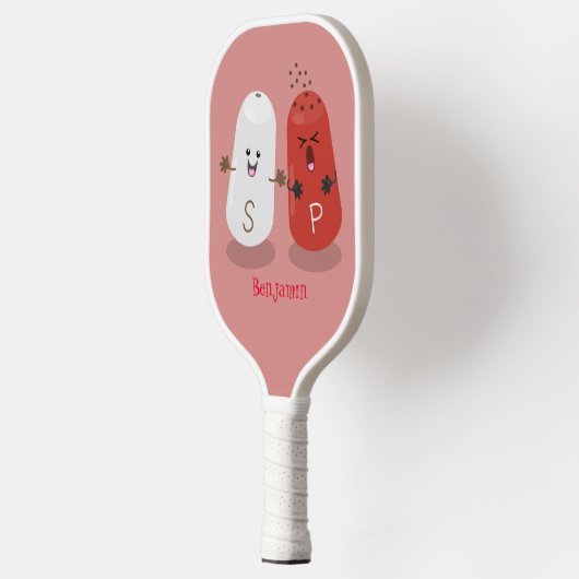 Cartoon van kawaï-luiers en paprika's pickleball paddle (Links)