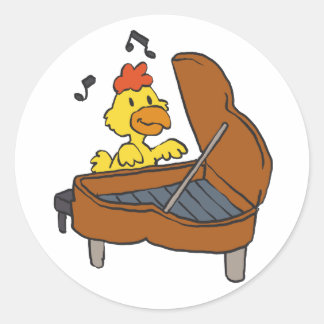 Cartoon van kippiano | Achtergrondkleur kiezen Ronde Sticker