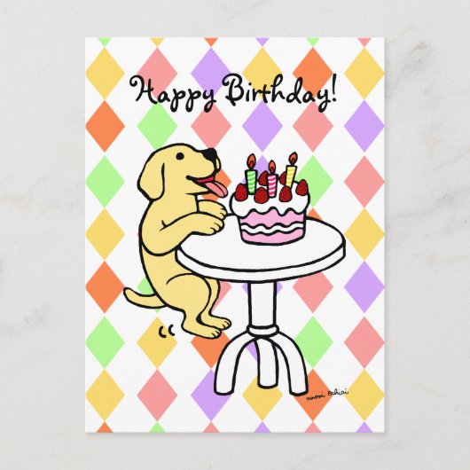 Cartoon van Labrador van de Cake van de verjaardag Briefkaart (Voorkant)