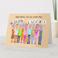 Cartoon van mensen die elkaar succes wensen