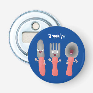 Cartoon van messenmakerswerk en van lepel button flesopener