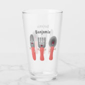 Cartoon van messenmakerswerk en van lepel glas (Achterkant)