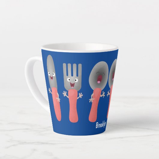 Cartoon van messenmakerswerk en van lepel latte mok (Linkerhoek)