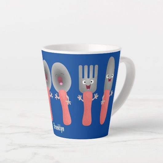 Cartoon van messenmakerswerk en van lepel latte mok (Rechterhoek)