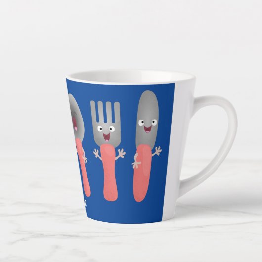 Cartoon van messenmakerswerk en van lepel latte mok (Rechts)