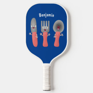 Cartoon van messenmakerswerk en van lepel pickleball paddle