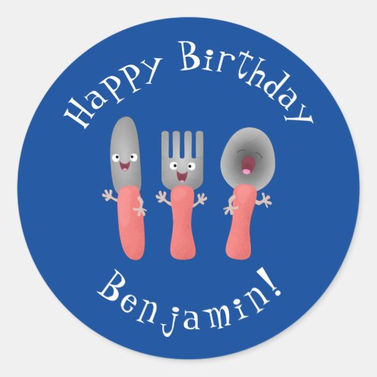 Cartoon van messenmakerswerk en van lepel ronde sticker (Voorkant)