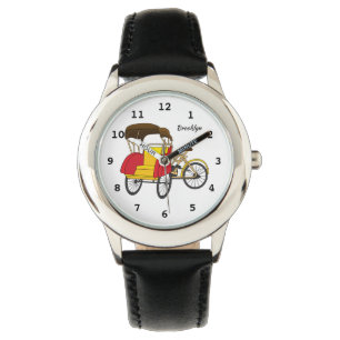 Cartoon van pedicab rickshaw horloge