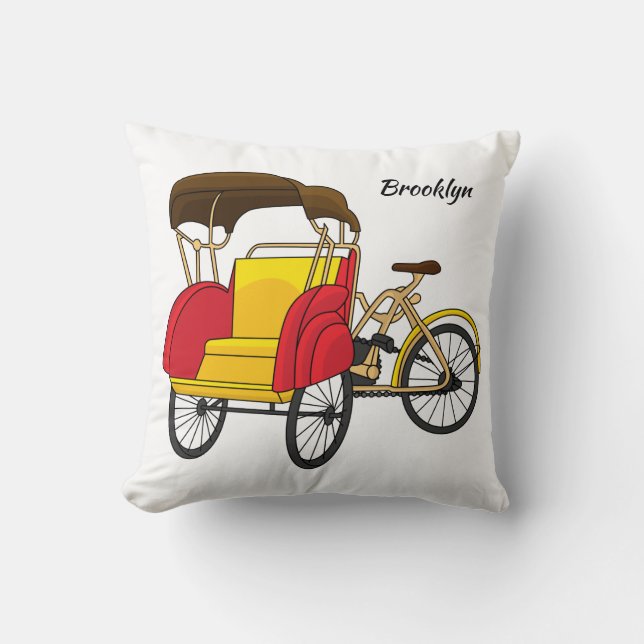 Cartoon van pedicab rickshaw kussen (Voorkant)