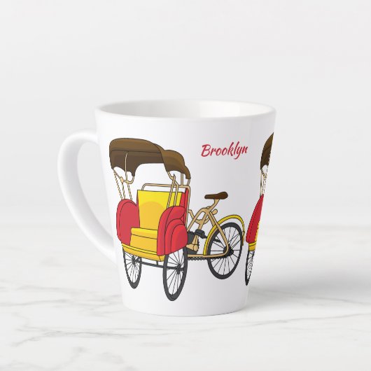 Cartoon van pedicab rickshaw latte mok (Linkerhoek)