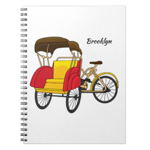 Cartoon van pedicab rickshaw notitieboek