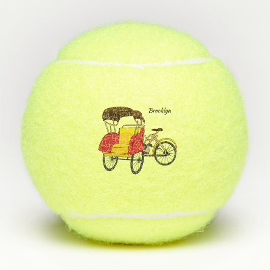 Cartoon van pedicab rickshaw tennisballen (Voorkant)