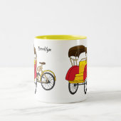 Cartoon van pedicab rickshaw tweekleurige koffiemok (Center)