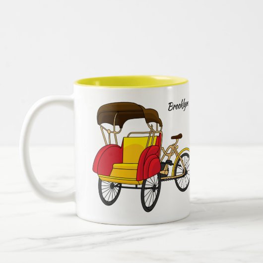 Cartoon van pedicab rickshaw tweekleurige koffiemok (Links)