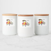Cartoon van pedicab rickshaw voedselcontainer etiket (Flessen)