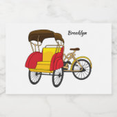 Cartoon van pedicab rickshaw voedselcontainer etiket (Enkel label)