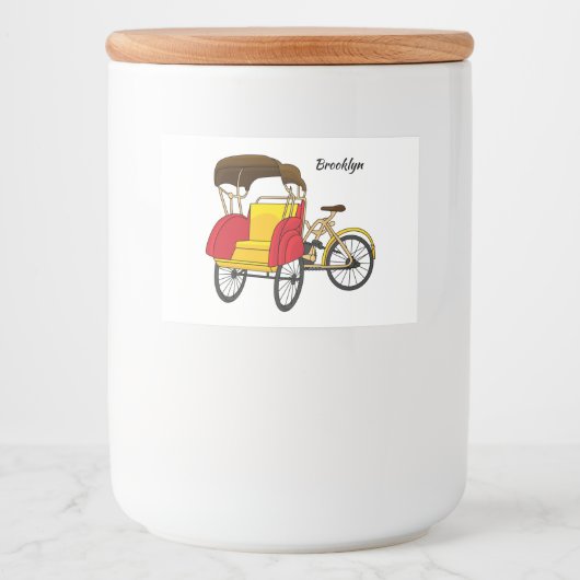 Cartoon van pedicab rickshaw voedselcontainer etiket (Voorkant)