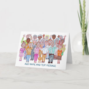 Cartoon van Sad People Waving Goodbye Card Kaart