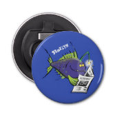 Cartoon van schimmelvis button flesopener (Voorkant)