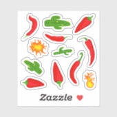 Cartoon van Spaanse peper, Cacti en Flames Sticker (Vel)