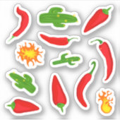 Cartoon van Spaanse peper, Cacti en Flames Sticker (Voorkant)