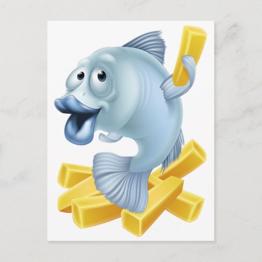 Cartoon van vis en chips briefkaart (Voorkant)