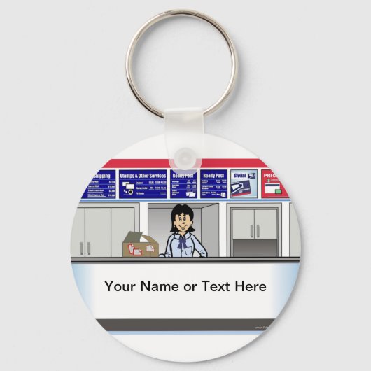 Cartoon van Vrouw van de Postteller Sleutelhanger (Voorkant)