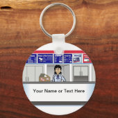 Cartoon van Vrouw van de Postteller Sleutelhanger (Voorkant)
