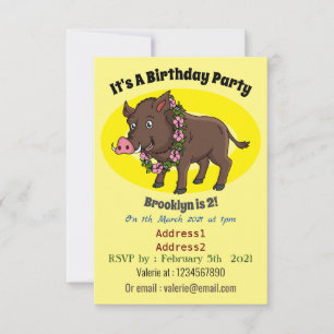 Cartoon van wilde zwijnen en bloemen kaart