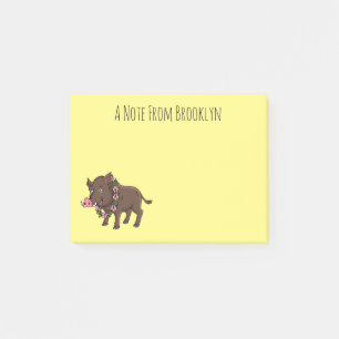 Cartoon van wilde zwijnen en bloemen post-it® notes