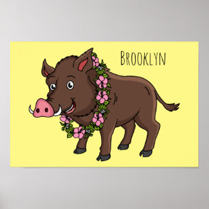 Cartoon van wilde zwijnen en bloemen poster