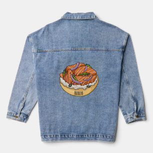 Cartoon van zalmbagel denim jacket