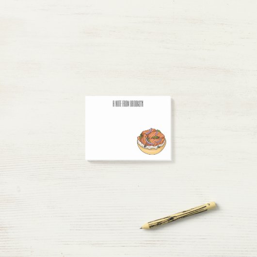 Cartoon van zalmbagel post-it® notes (Op bureau)