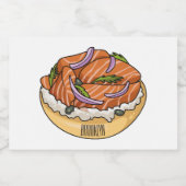 Cartoon van zalmbagel voedselcontainer etiket (Enkel label)