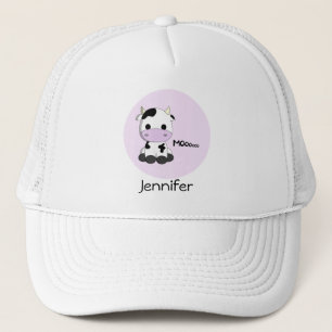 Cartoon van zoete koeien met roze naam girly pet